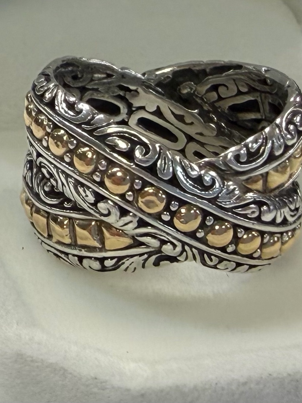 Samuel B. Sterling Silver & 18k Gold Ornate Crossover Ring